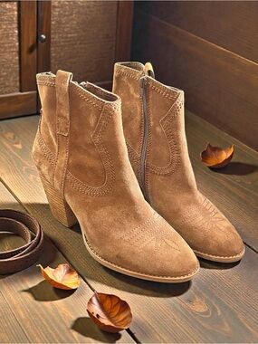 Jeffrey Campbell Brown Leather Western Cowgirl Ankle Side Zip Boots size 10